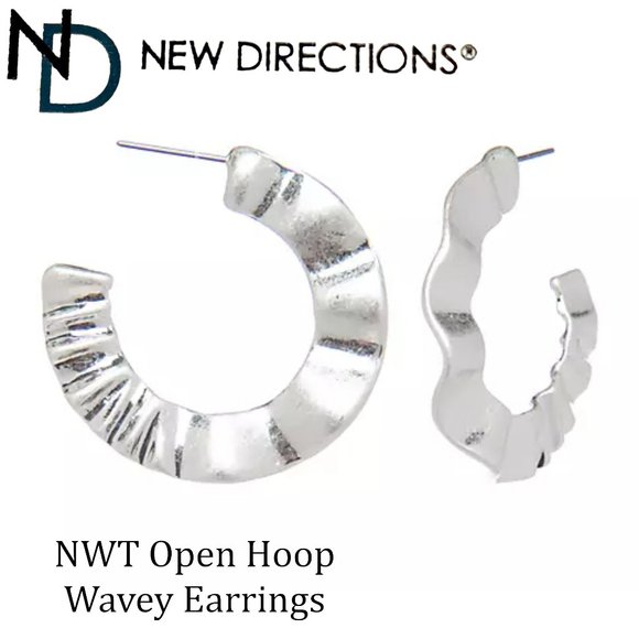 New Directions Open Hoop Silver Tone Earrings -NWT - Picture 1 of 4